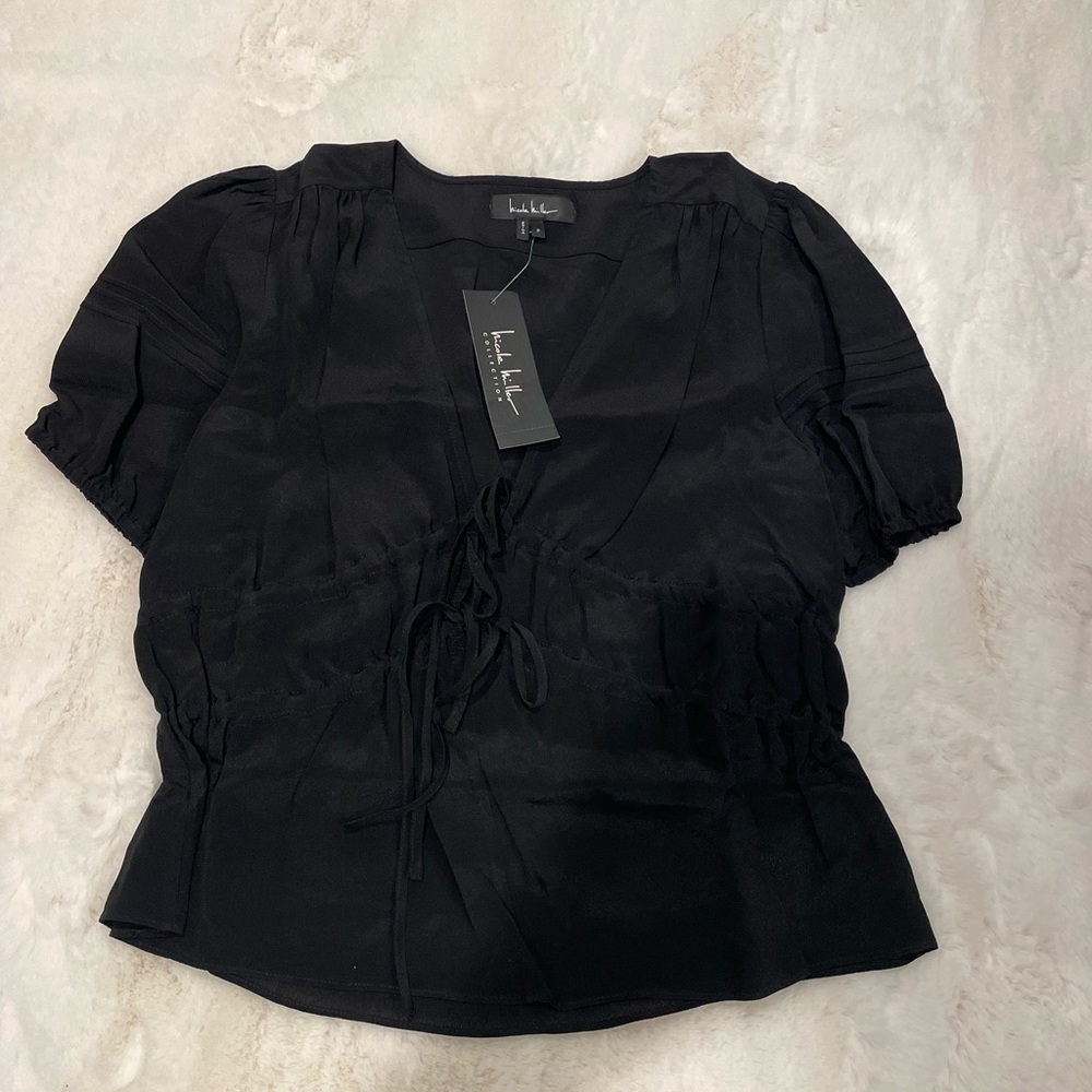 Nicole Miller silk tie front top, size P - Picture 7 of 8
